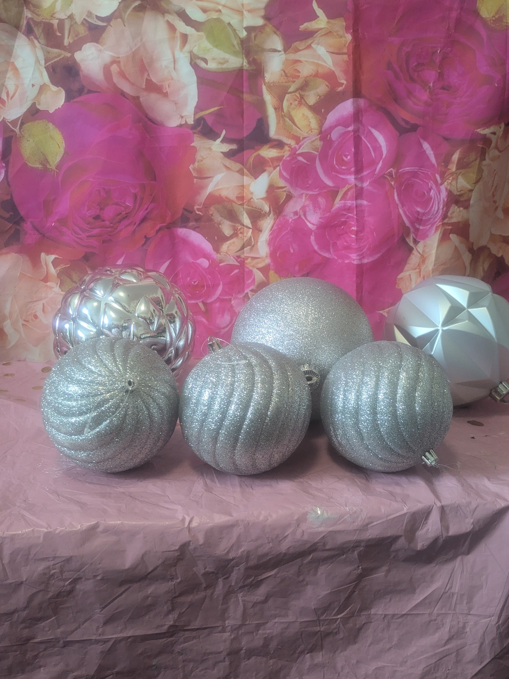 Holiday Jumbo Silver Glitter Ornament Set -